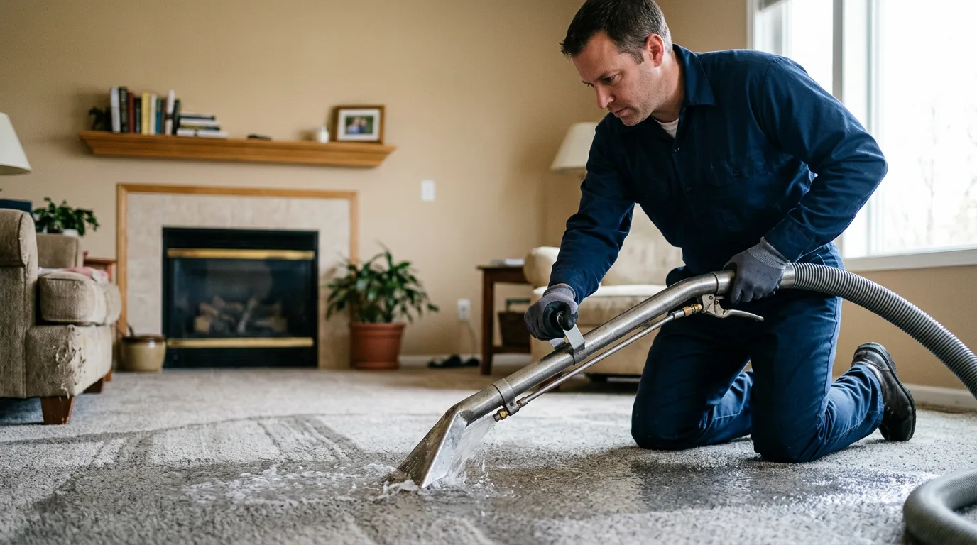 Water damage restoration technician working near Divernon, IL